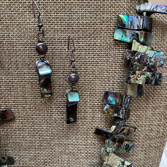 Handcrafted ABALONE SHELL Necklace and Pierced Earring Set Natural Shell - Picture 5 of 11